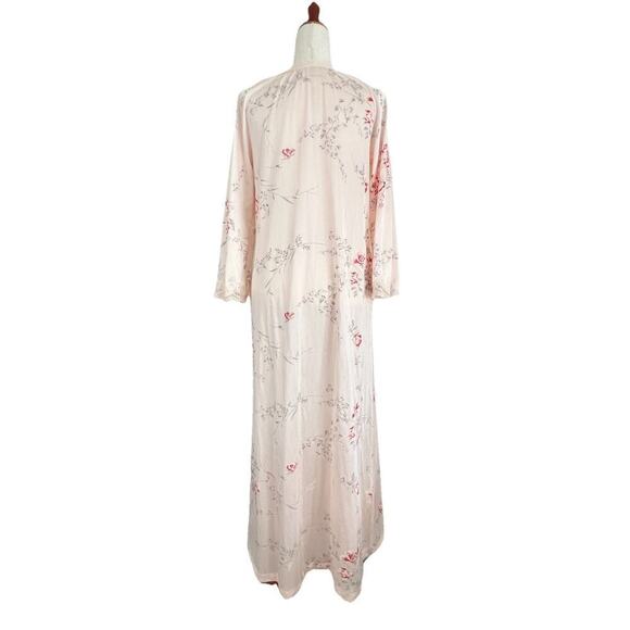 Vtg JCPenney Nylon Antron Peach Floral Full Length Gown Robe Made in USA Sz XS - Picture 2 of 10